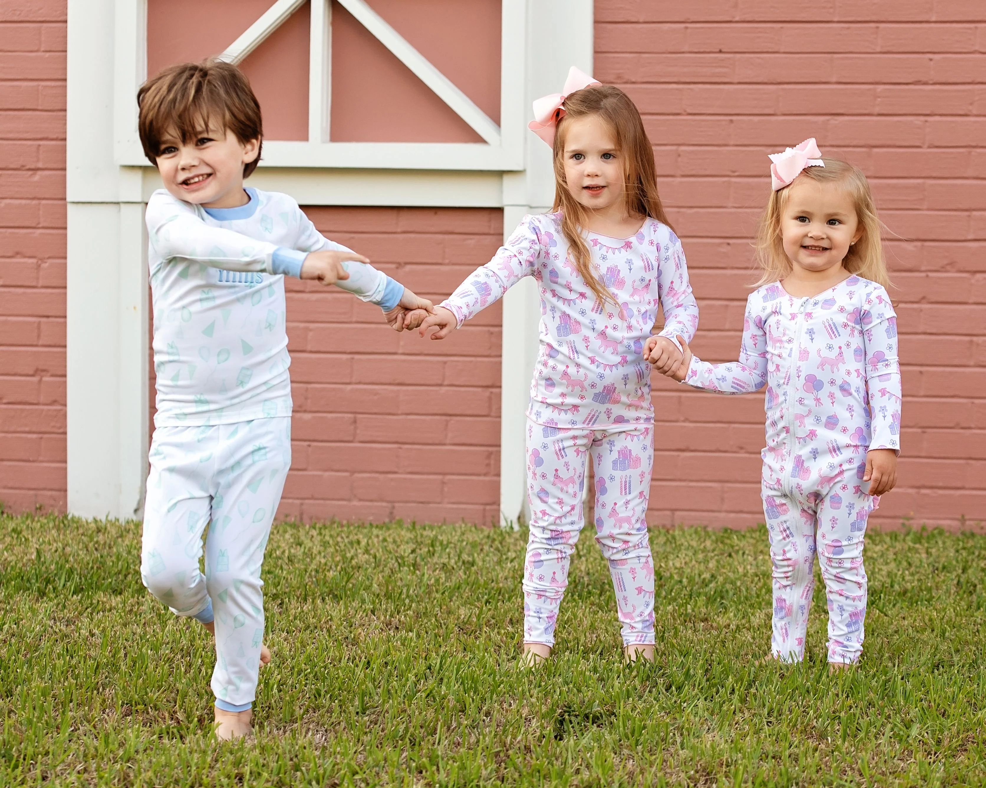 Pink and Purple Birthday Print Knit Zipper Pajamas - Image 3