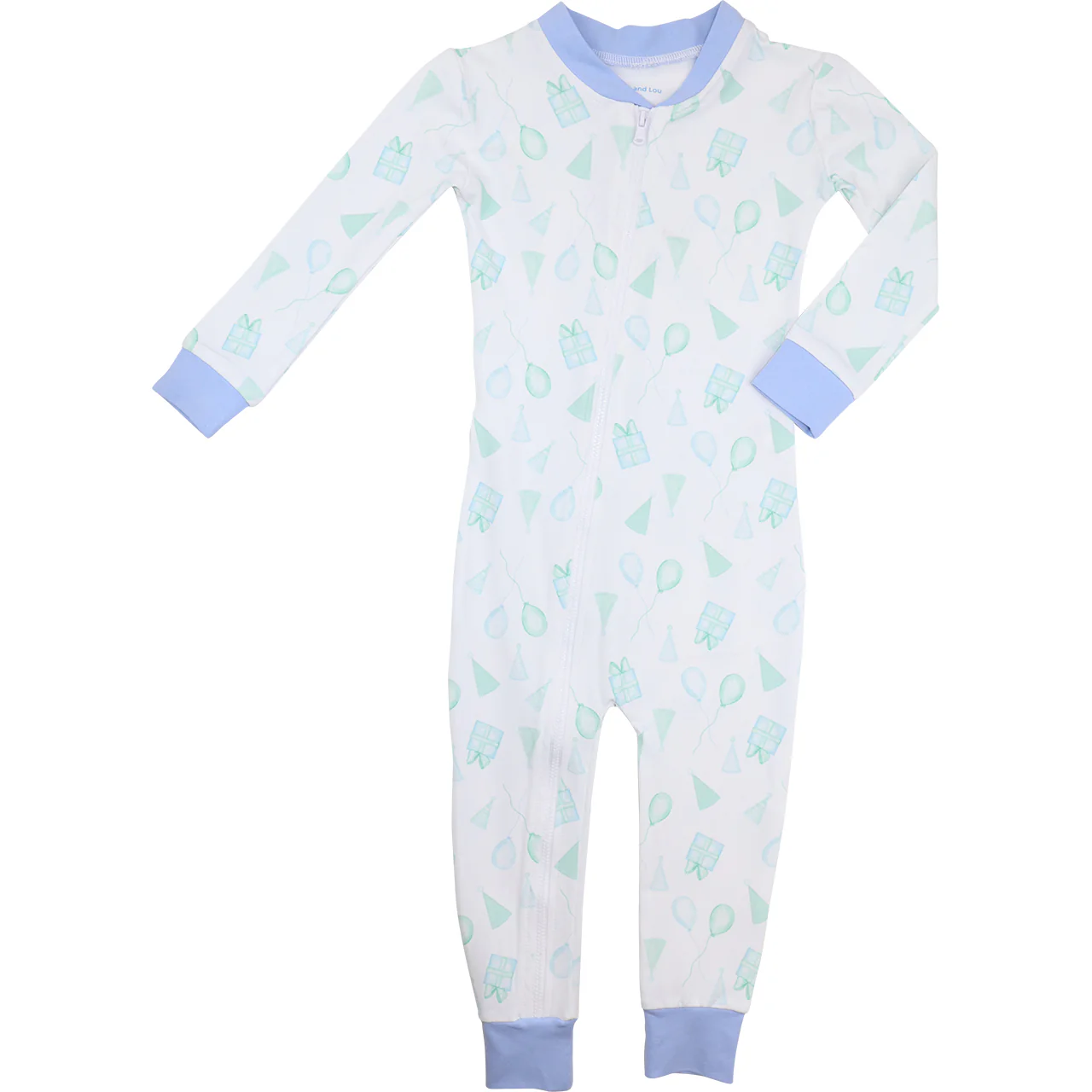 Blue and Green Birthday Print Knit Zipper Pajamas - Image 4