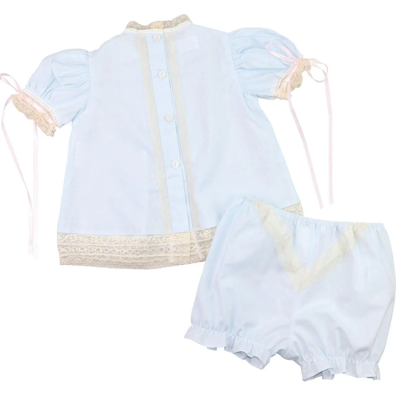 Blue And Pink Satin Heirloom Lace Bloomer Set - Image 3