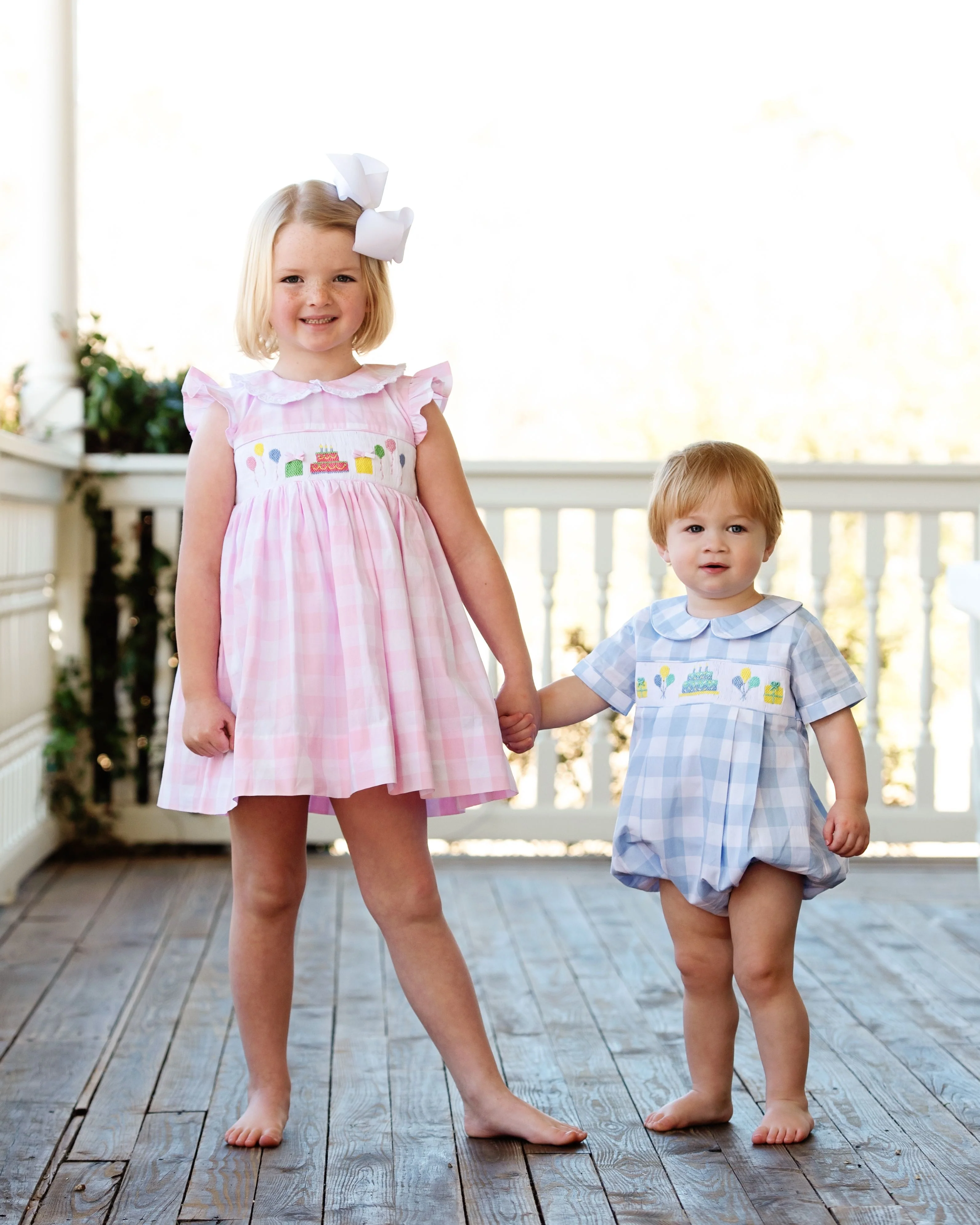 Blue Check Smocked Birthday Bubble - Image 3