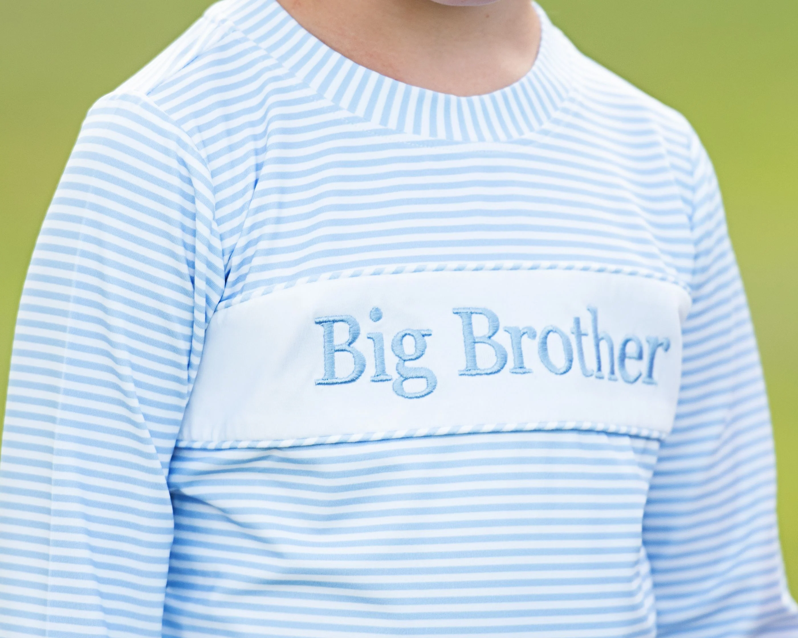 Blue Knit Stripe Embroidered Big Brother Shirt - Image 3