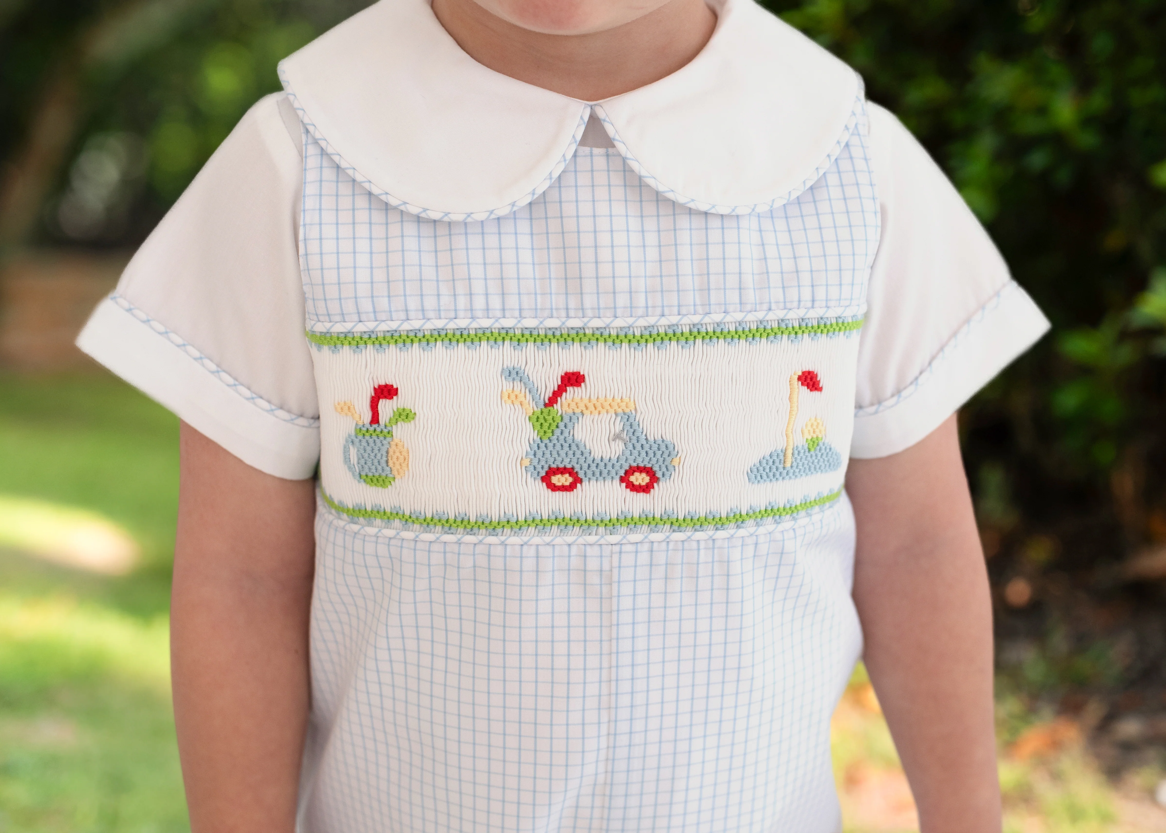 Blue Windowpane Smocked Golf Jon Jon Set - Image 3