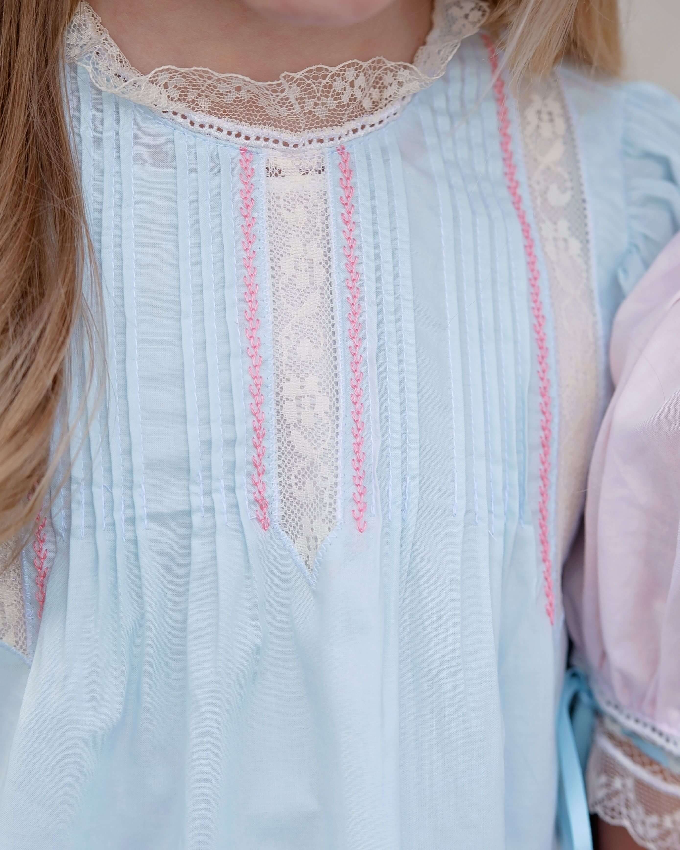 Blue And Pink Heirloom Satin Lace Dress - Image 3