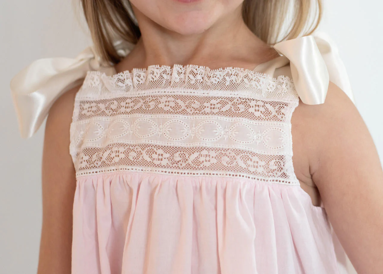 Pink Heirloom Satin Shoulder Tie Dress - Image 3