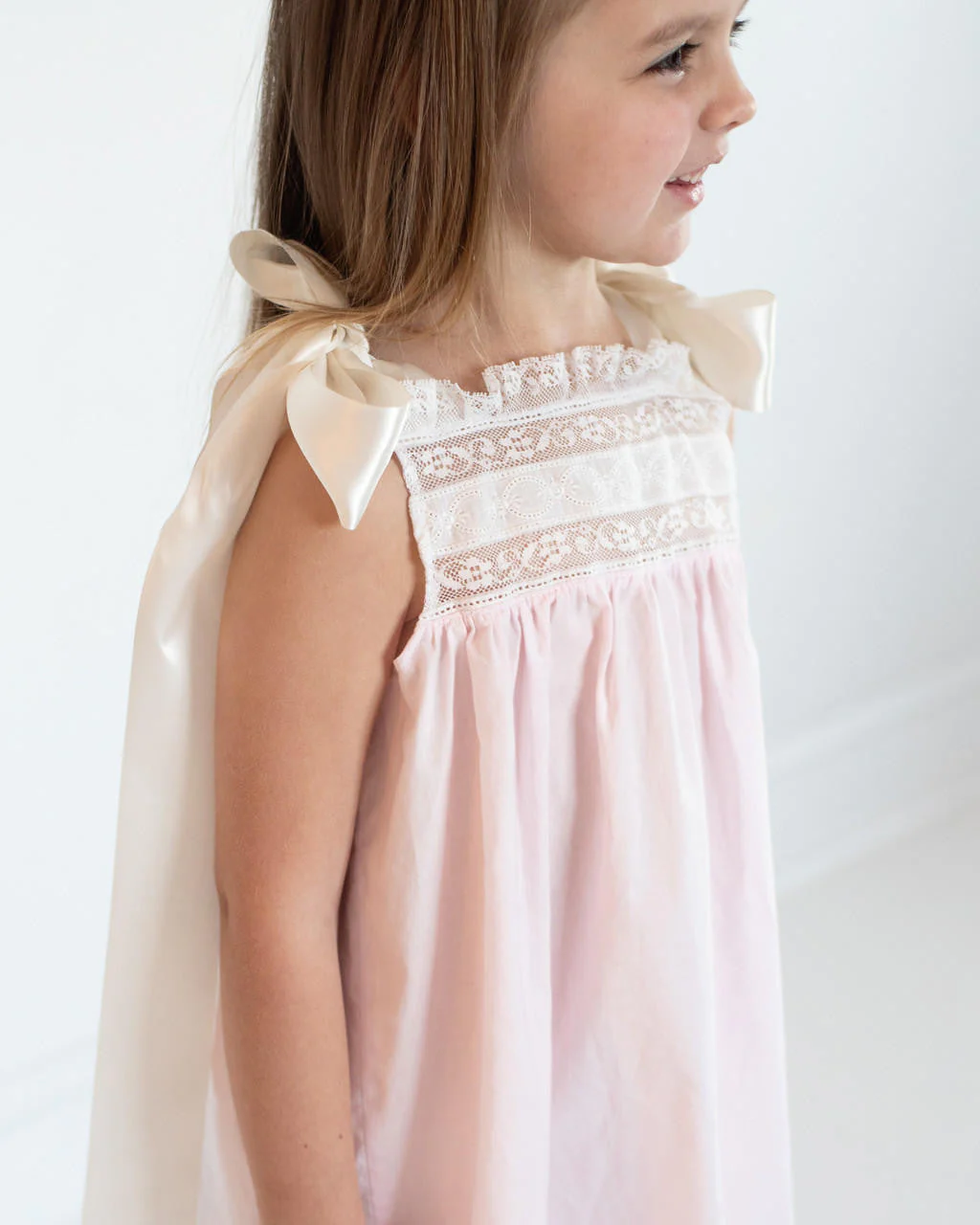 Pink Heirloom Satin Shoulder Tie Dress - Image 4