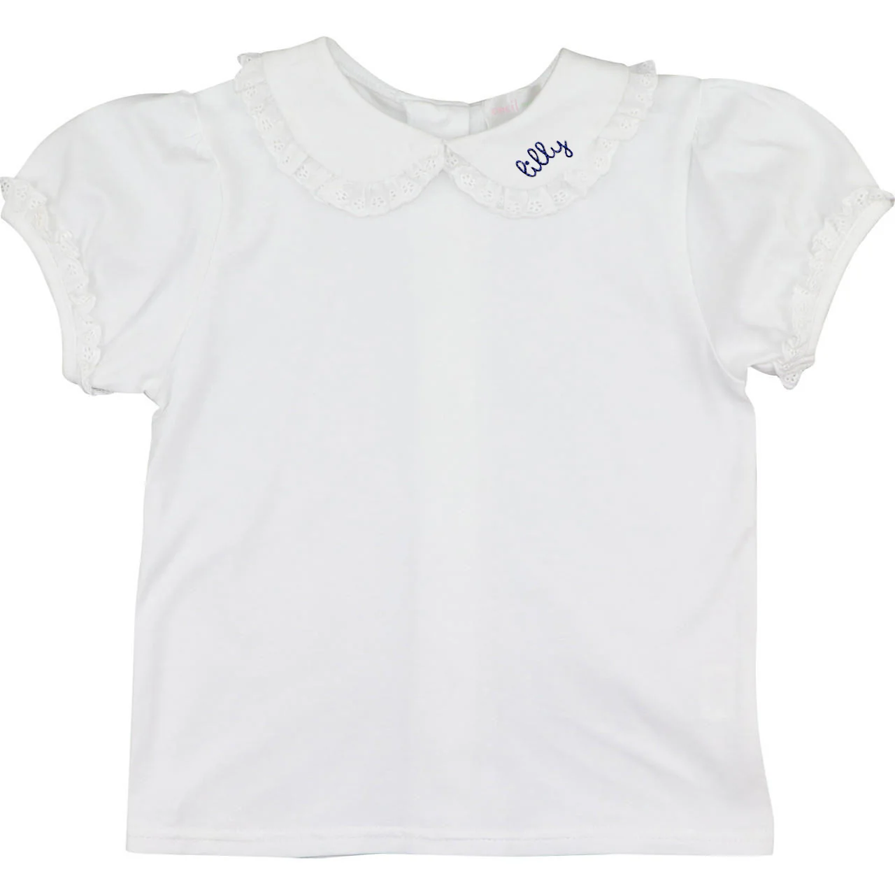 White Knit Eyelet Peter Pan Shirt - Image 3