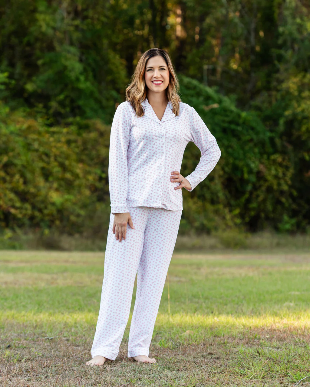 Women's Pink Heart Print Knit Pajamas - Image 3