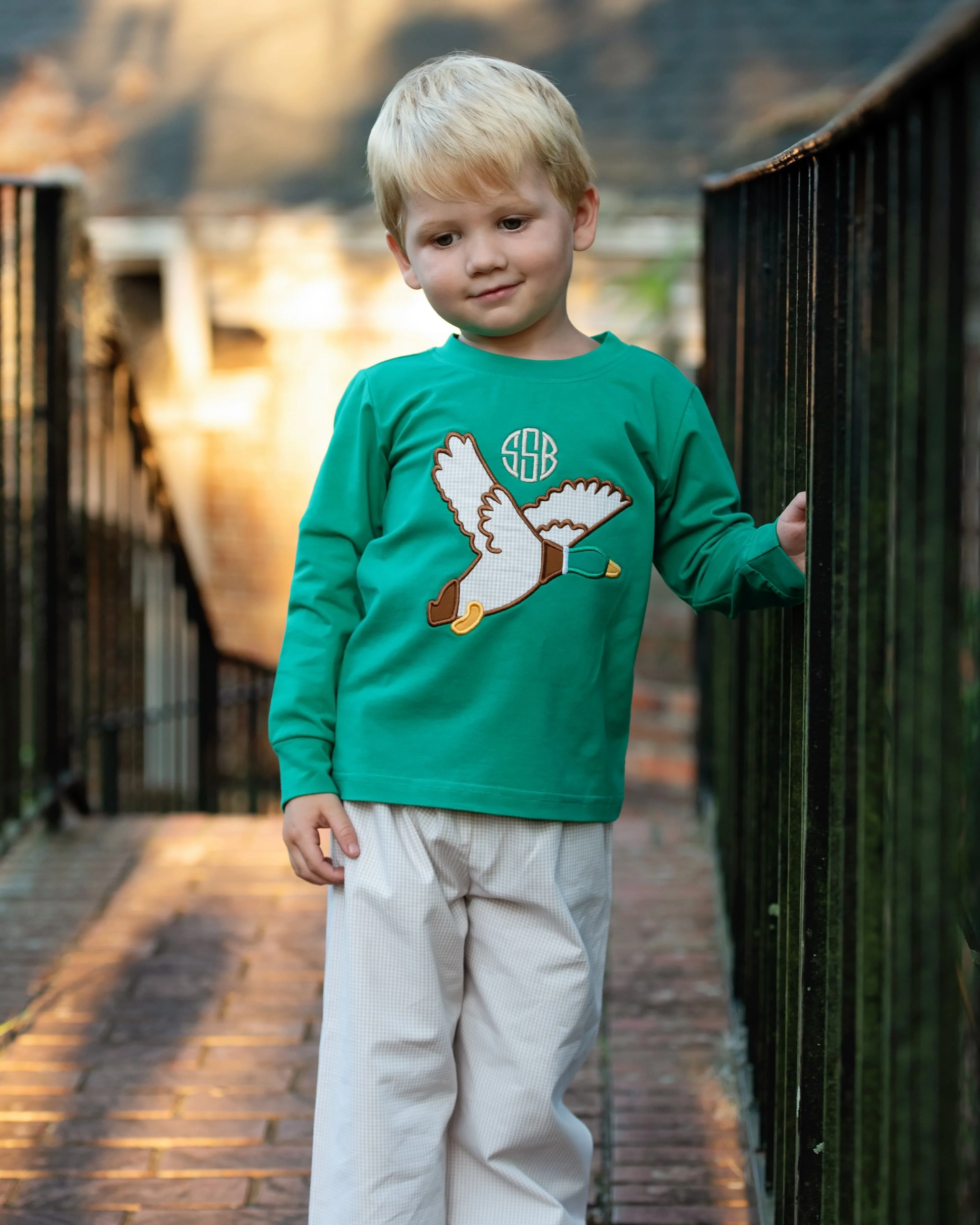 Green And Khaki Gingham Applique Mallard Pant Set - Image 3