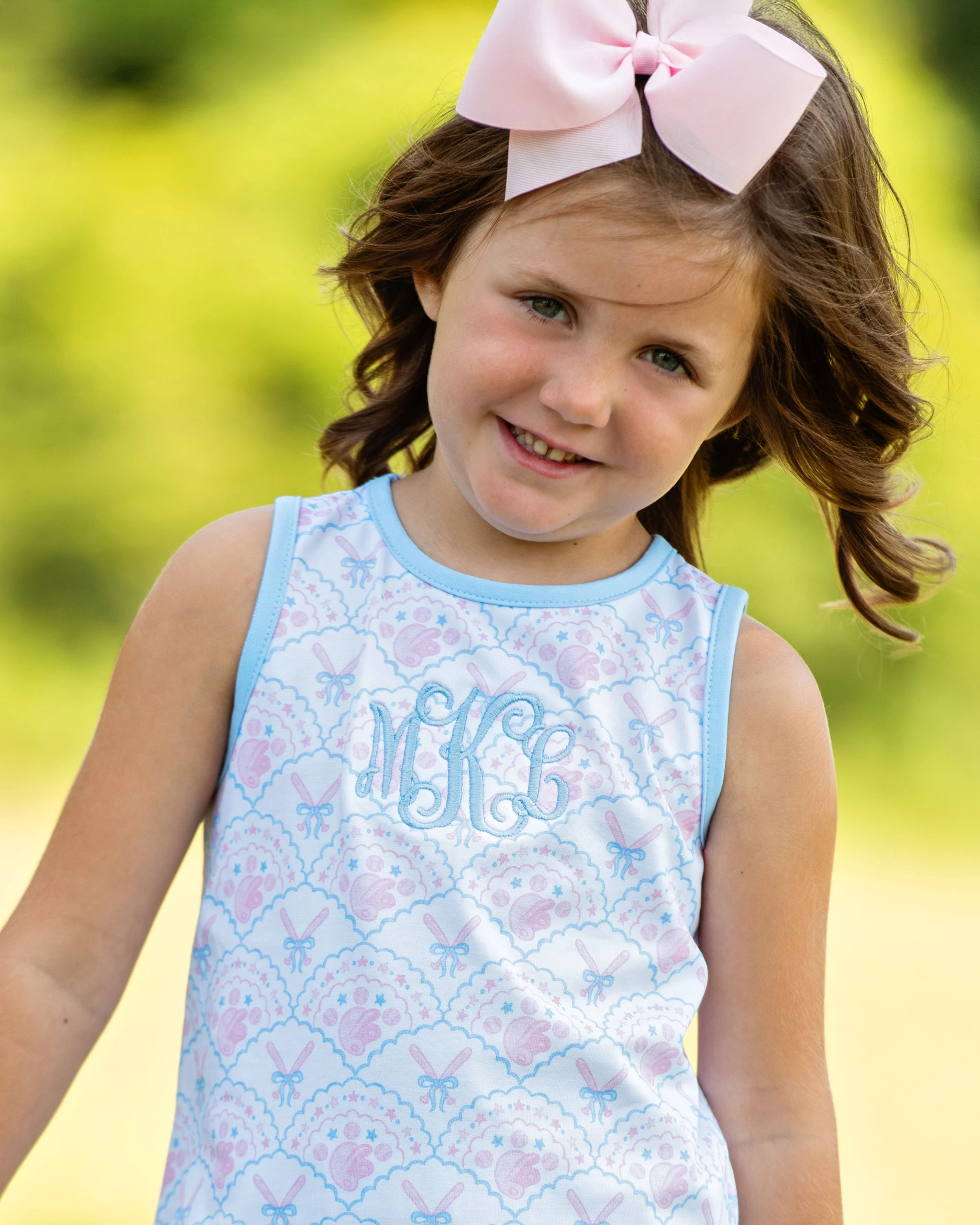 Pink And Blue Knit Baseball Play Dress - Image 3