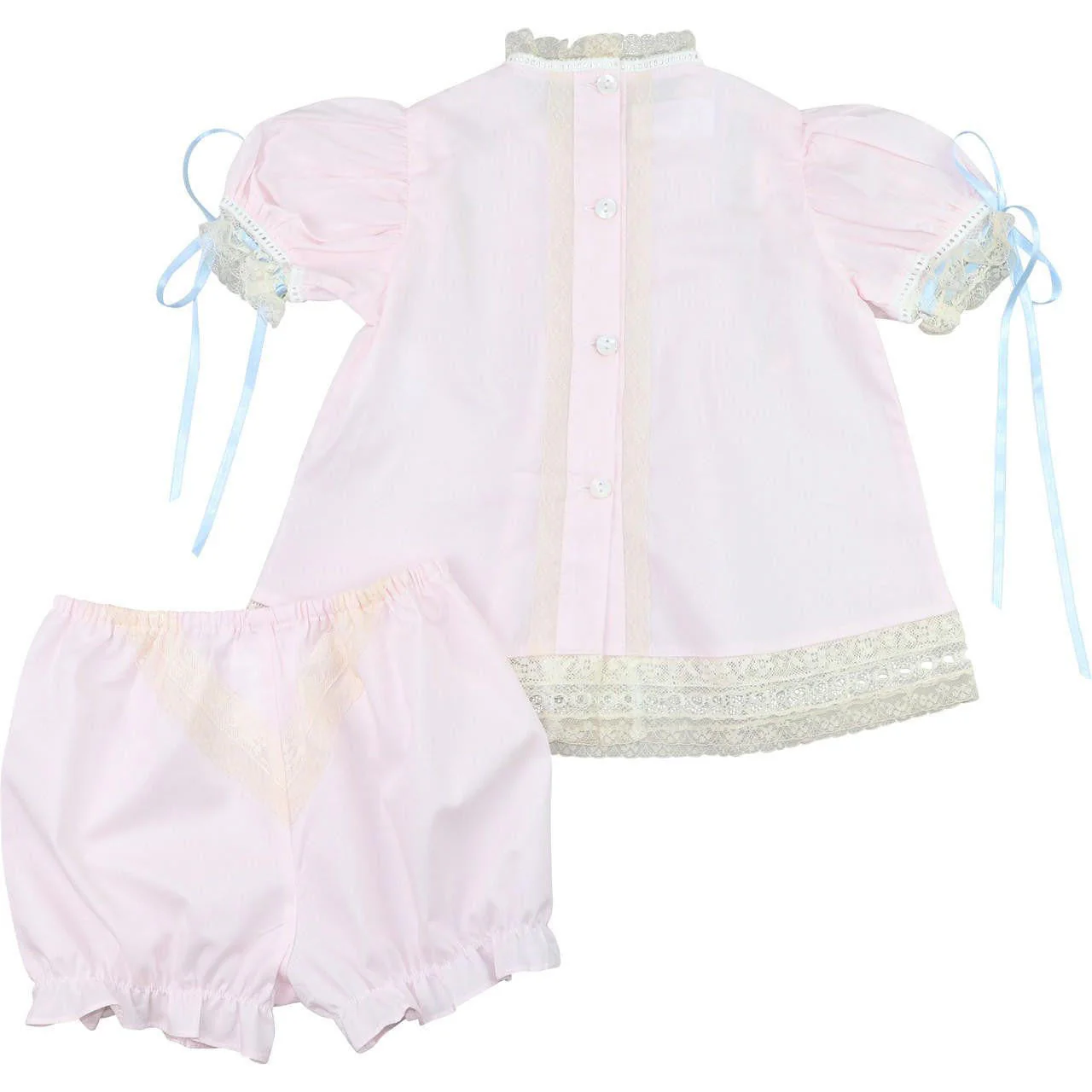 Pink And Blue Satin Heirloom Lace Bloomer Set - Image 3