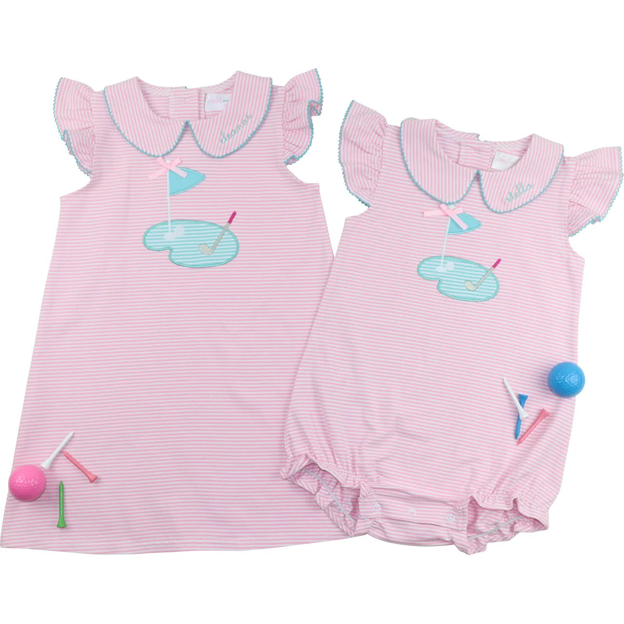 Pink Stripe Knit Applique Golf Bubble - Image 4